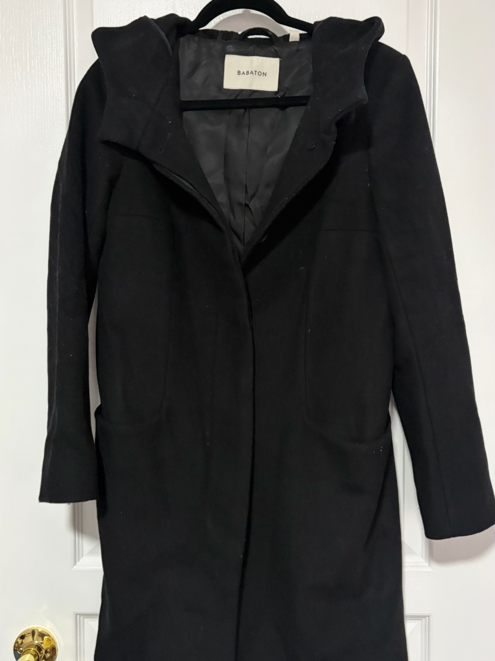 Babaton Black Hooded Wool Pea Coat